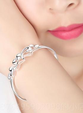 新款999纯银手镯女生送清简约足学银饰品心相印森系银镯子女友刻