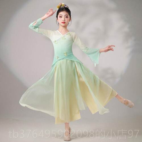 新款儿童古舞蹈服民族国中舞身韵练服扇子舞功女童飘逸典纱衣演出