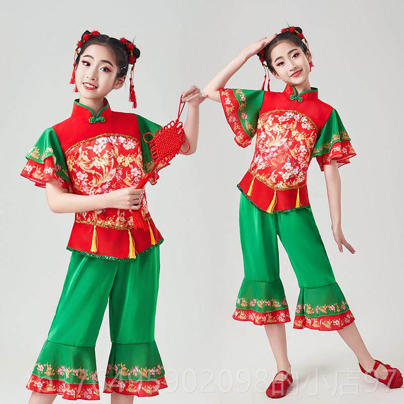 新款六新国款儿一童秧歌舞蹈演出服族幼儿舞蹈喜庆开门红男民女中