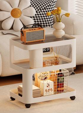 奶油风铁艺小床架头柜边几家用卧XCY室型边床置物客厅可移动玻璃