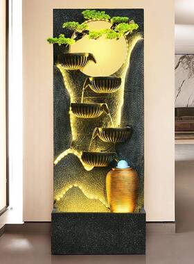 仿真流迎客松假山水喷泉水幕流水屏风入户水景厅墙庭院OZP大摆墙