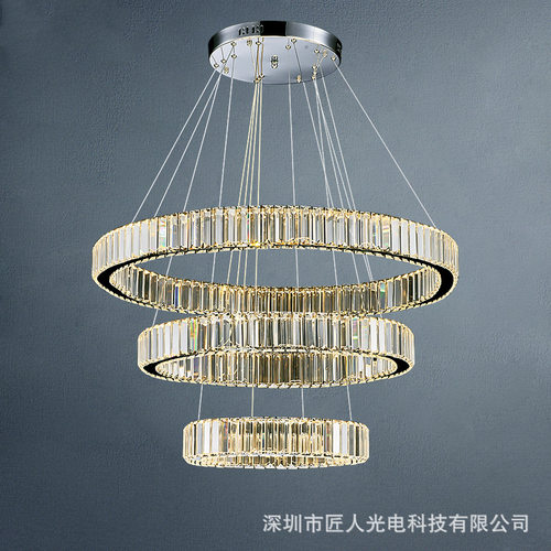 现代简约餐厅吊灯三头圆环创意个性LED水晶灯复试楼大吊灯客厅灯