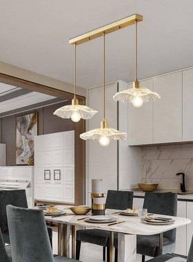 美式铜灯厅吊灯日式三头玻桌璃吊灯具现代简约家用餐饭88129餐厅