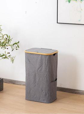 简约家居带盖脏篮楠竹边加厚衣MG006布艺纳筐可折脏叠收浴室衣篓