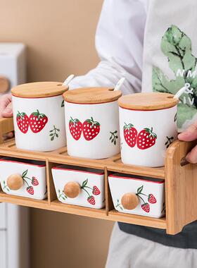 手绘调料盒厨房用TTU品套装盐罐盐酱全醋收套纳调油竹味料陶瓷餐