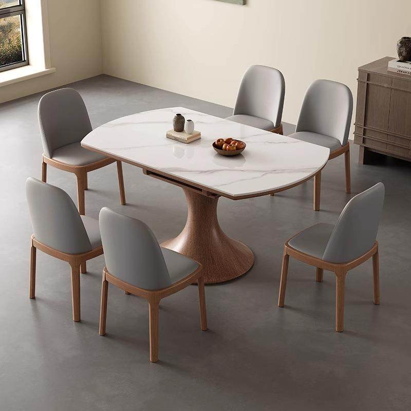 中SLA古风法式复古岩木餐桌小可户型实家用方圆两用变圆板桌折叠