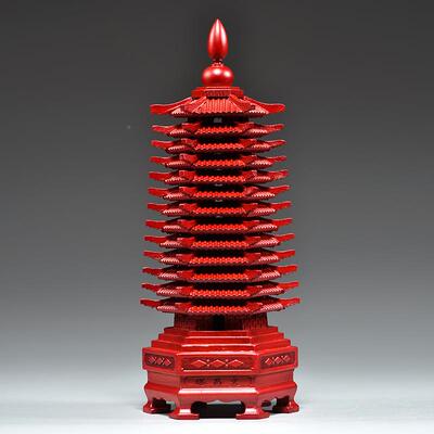红色桃木雕刻XCYZ13331层昌文塔摆件十三文昌塔客厅玄关书桌层装