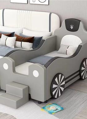 儿童拼接床床汽车床接卡通实木带护HTF栏男孩拼软包防摔婴儿大床