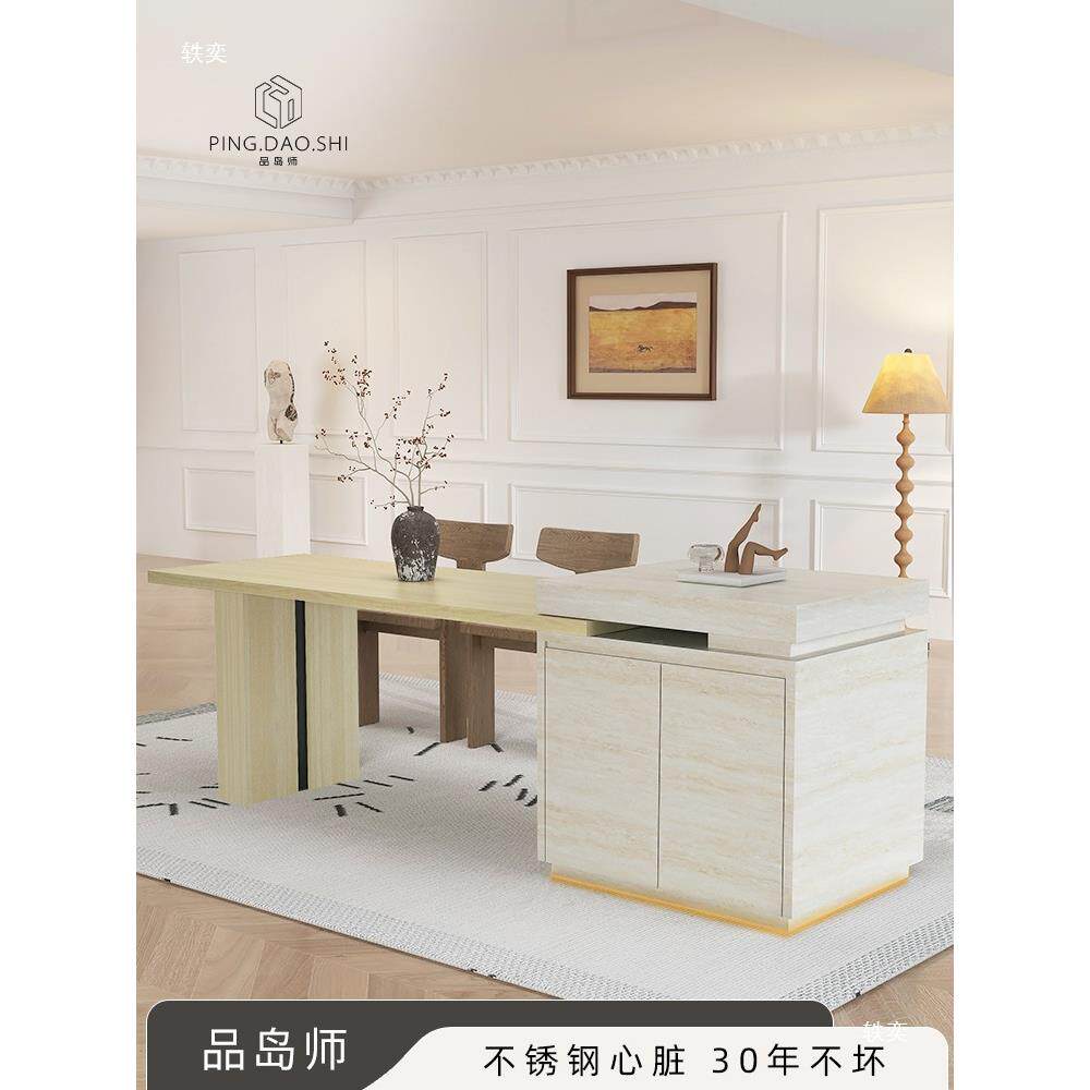 台餐桌一体家台用全YZF岩板导柜成品定.制柚岛木木纹厨吧房台中岛