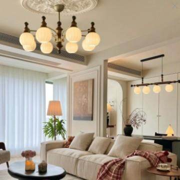 灯将「白玉竹节灯」中古风客厅吊灯法式复古灯具新中式原木卧室灯