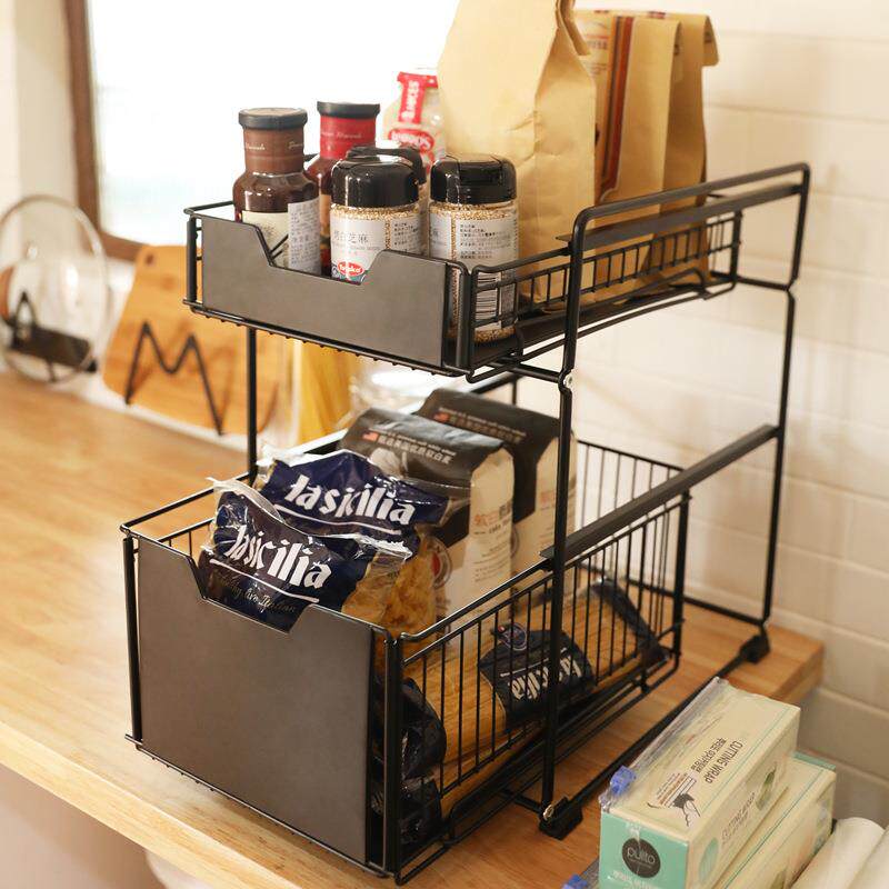 厨房抽屉式下水槽置物架家用伸缩整理橱柜内储物篮柜子收纳分层架