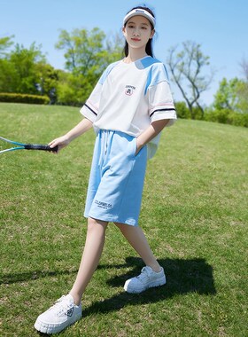初中生夏装纯棉套装短袖T恤夏季新款少女中学生两件套15岁高中生