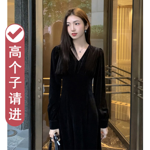 珊珊高个子女装高个子丝绒洋装175秋冬高级感胖女孩170及踝长裙