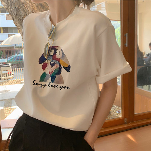 磨毛纯棉正肩短袖t恤女加厚款时尚百搭白色打底衫上衣春夏秋冬季