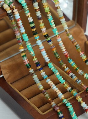 天然石多瑙河算盘珠虎眼石圆珠混搭串珠手工项链彩色个性甜妹饰品