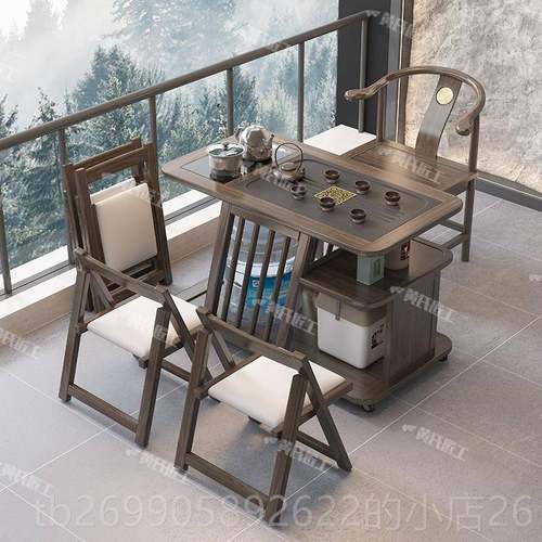 正品实木约阳台茶桌家用型茶台椅组合烧水壶一小体两人喝茶几移简