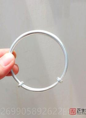 正品港正生999磨9银饰足银手女纯银手环古法砂雾面推简拉传承镯约