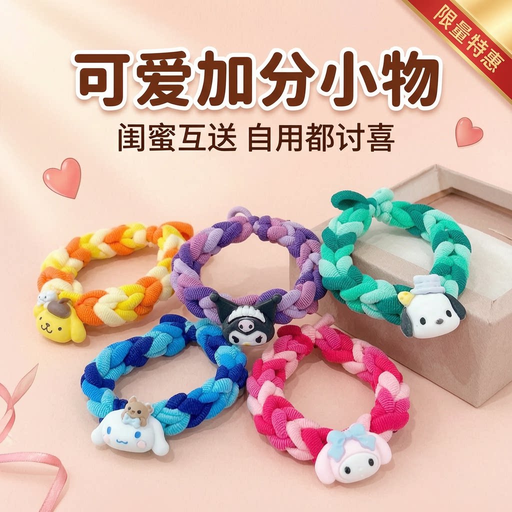 发圈绳diy卡通可爱头绳手工编织礼物情侣皮筋手链手绳送男女朋友