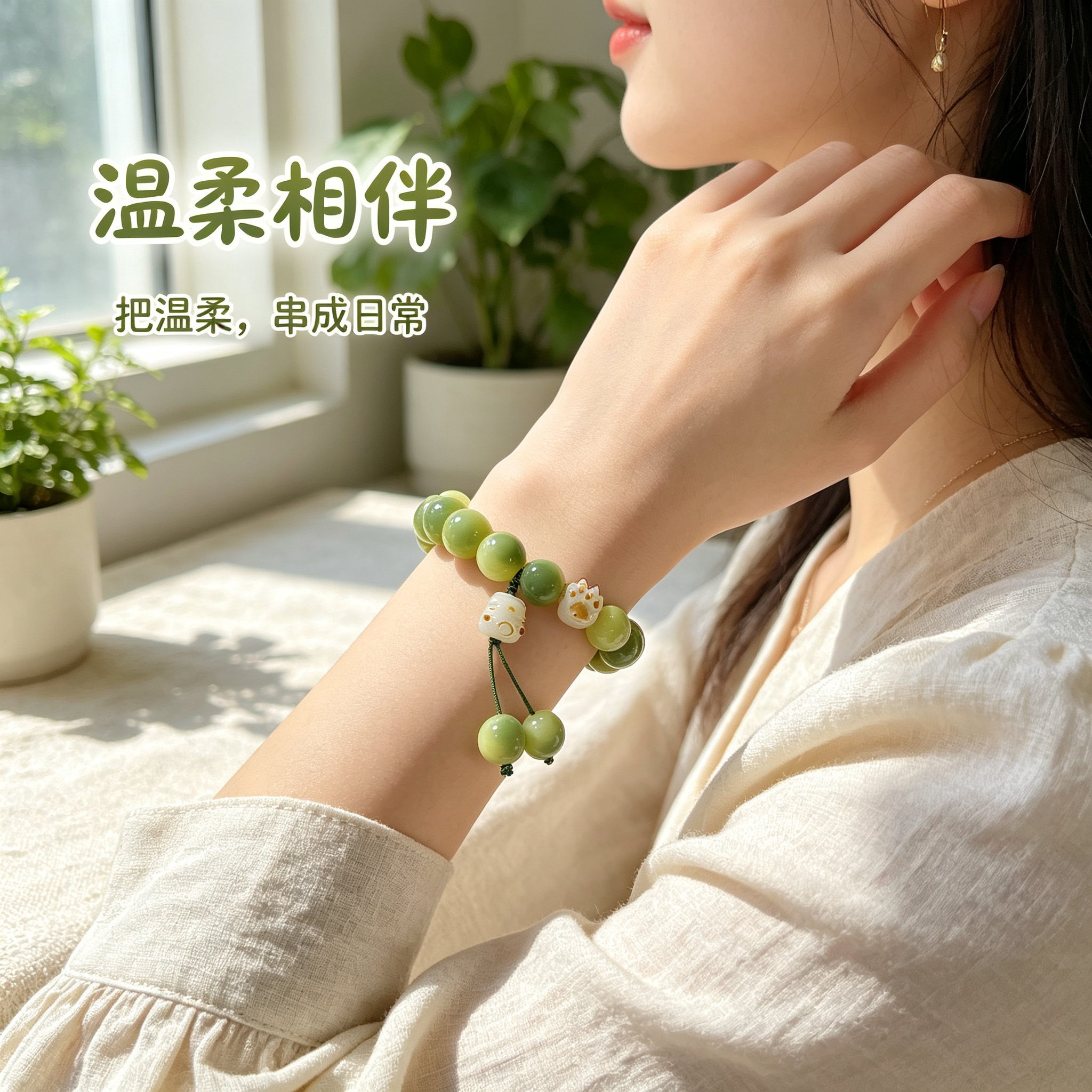 高颜值猫爪小青柠手串女款