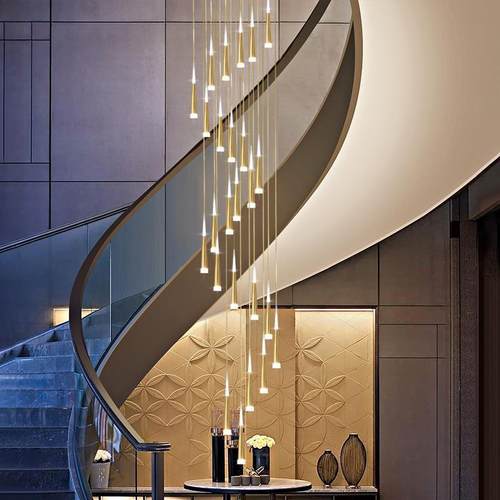 楼梯长吊灯现代简约别墅大气北欧客厅创意个性旋转loft复式楼吊灯
