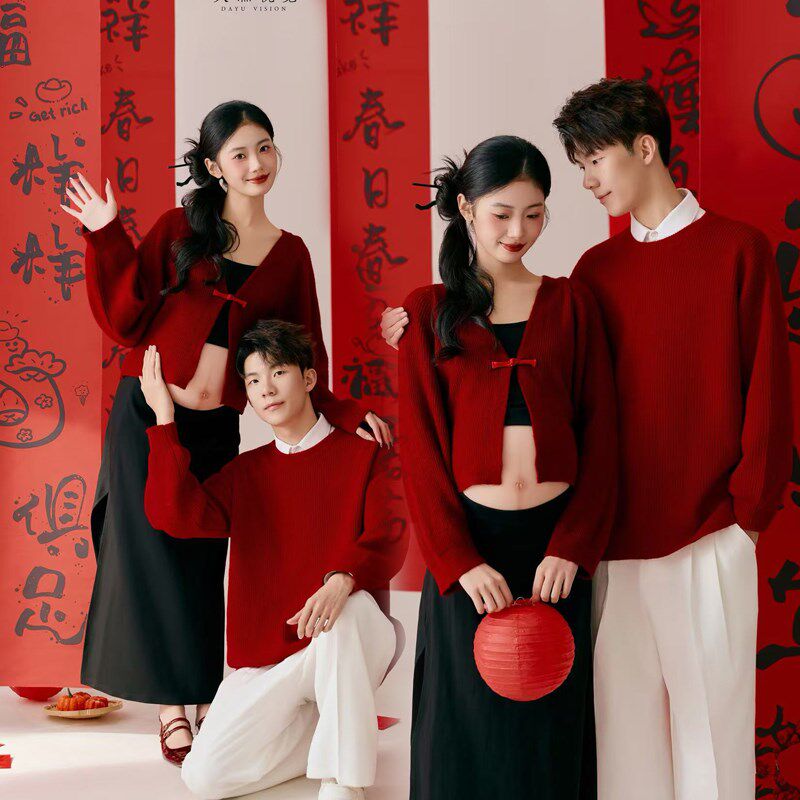 影楼新年红色孕妇拍照服装新款圣诞主题可爱慵懒风在家拍摄影衣服