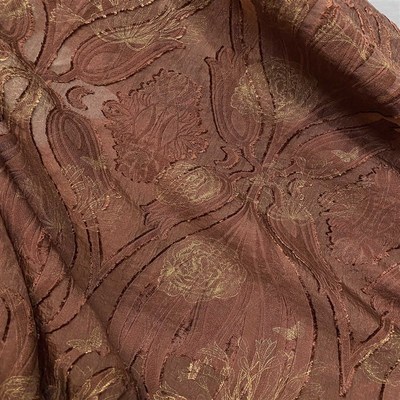 精美花瓣剪花烫金印花布料红褐色气质款连衣裙衬衫小衫新中式面料