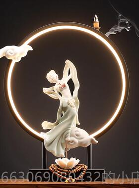 高档淘人新中式灯饰陶客瓷仕女人物摆件家居厅玄关办公守室桌面装