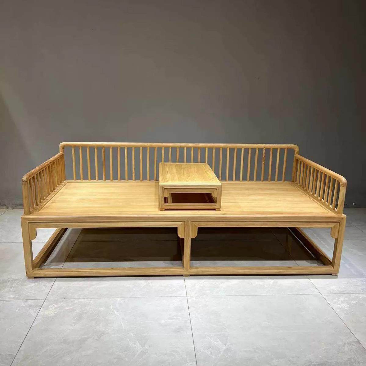 新中式实木罗汉床小户型明清罗汉榻床榻榫卯榆木沙发简约客厅家具