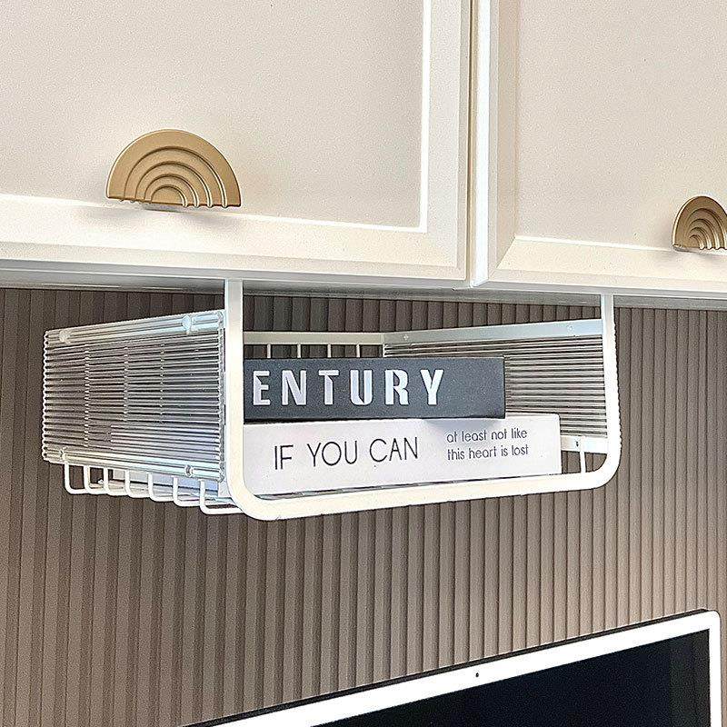 现代家用厨房悬挂式置物架 免打孔杂物收纳架下挂式调料橱柜挂篮