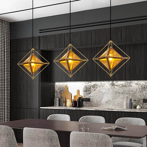 北欧卧室床头吊灯三头吧台橱窗ins钻石玻璃现代简约餐厅餐桌灯具