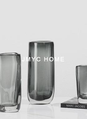 简约玻璃插花器软装饰品样板房餐厅吧台桌面客厅茶几柜干花瓶摆件