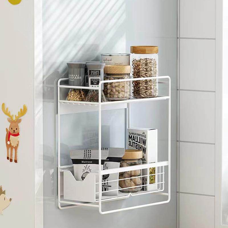 铁艺磁吸冰箱架 抽拉式冰箱侧面洗衣机置物收纳架多功能储物架