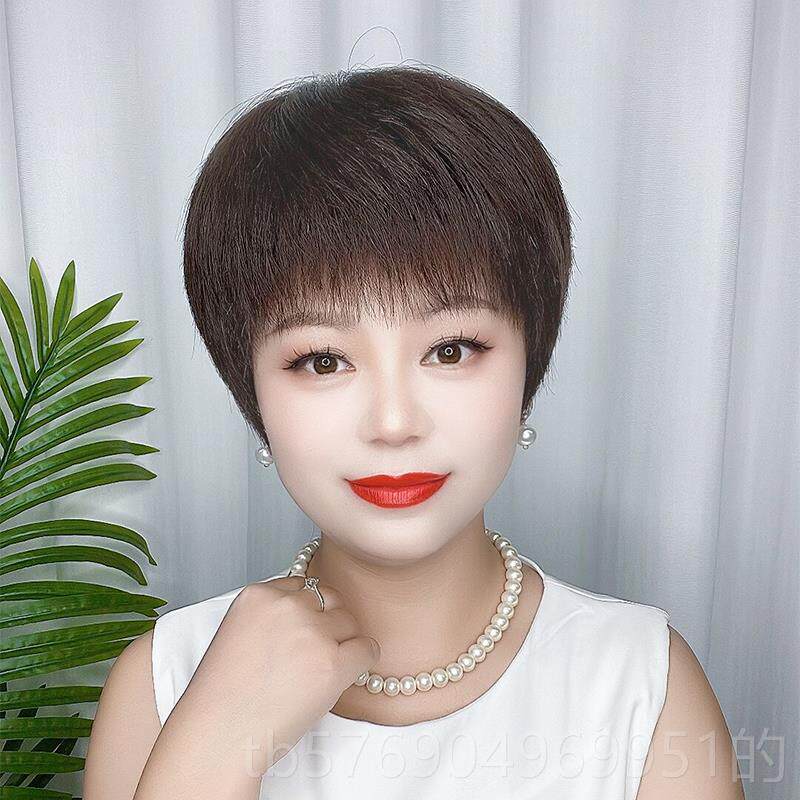 新款夏季轻发薄手织短款假发女短妈妈直发中老年头套真人发逼真丝