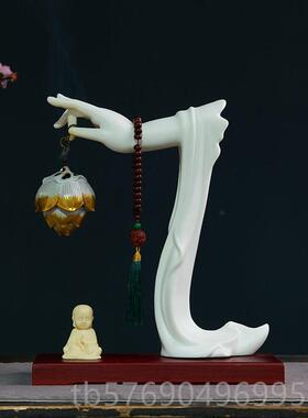 新款新中式禅意摆流件佛堂倒香手香炉厅办公室装饰桌佛面茶桌装饰
