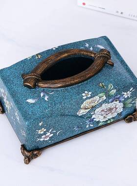 复古用新1041中式美式工艺品摆件脂彩绘抽纸客厅欧盒式家居日树纸