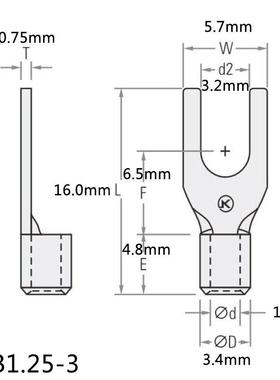 PPU铜SNB1.25-3紫铜叉形端子接头冷U铜鼻子电线压端子TM3开口线鼻