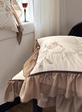 法式端高古风纯棉100支40962长绒棉件套褶皱蕾丝花边被套四主卧复