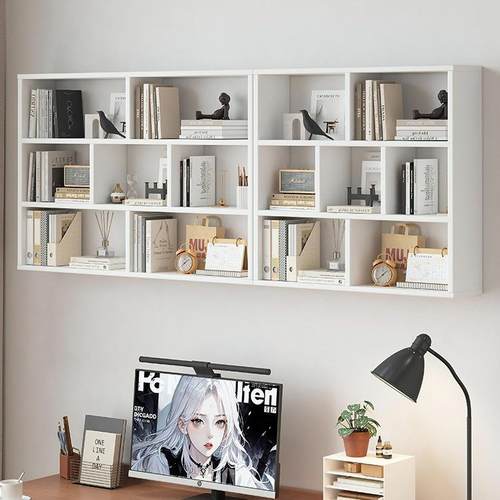 木吊柜墙柜卧室家538悬空柜实子墙上打孔书架壁壁挂式阳台收用纳