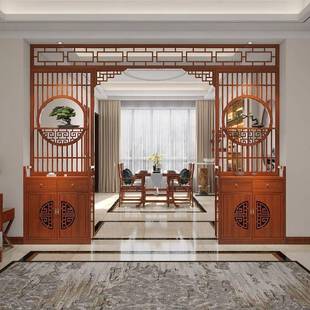 屏木风客MPM厅隔断柜门玄关柜实木原新式 入户博古架月洞中拱门展