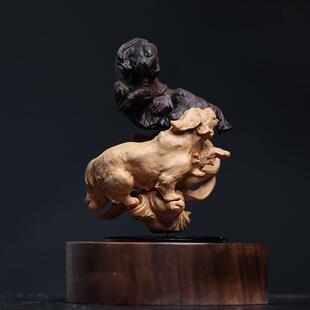 太财阳旺能旋转汽车摆件黄杨木旺财狗旺生车载招雕财YCJ饰品中式