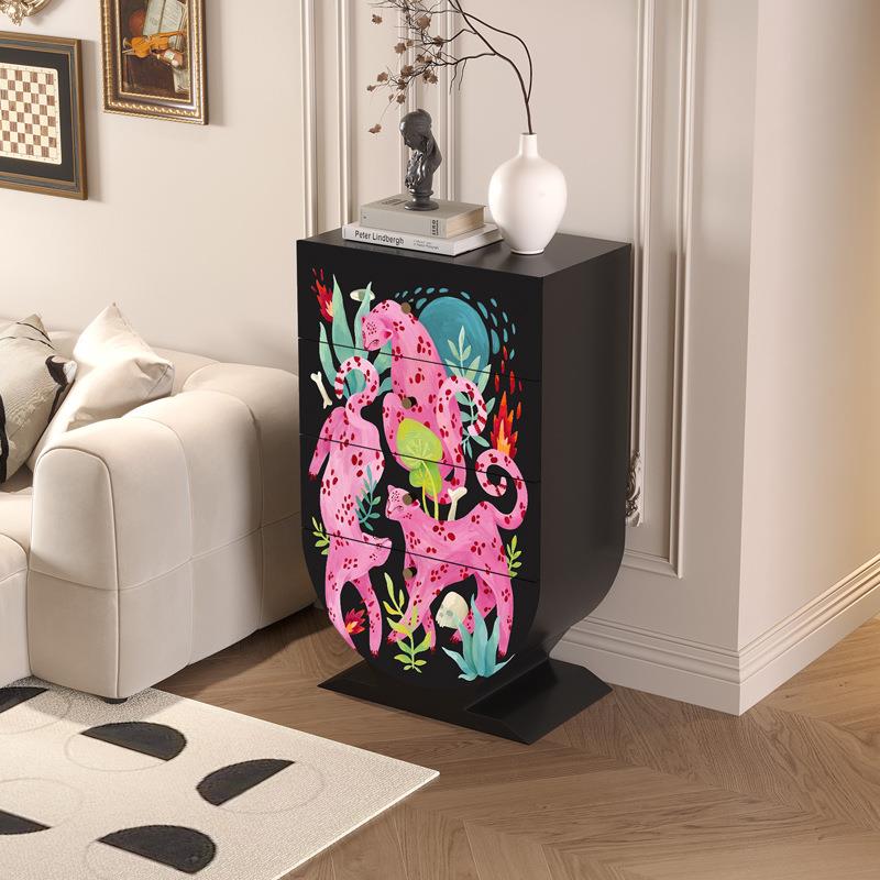 式复古实木HG445豹子四斗柜客厅纳柜发沙边法柜家收用卧室靠墙储