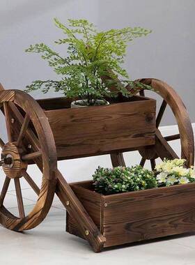 木制花车户外阳花台实木箱碳化防腐多层架花盆FTY庭院花园饰种装