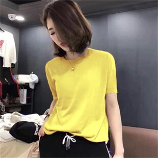 夏装2024新款冰丝针织衫薄款短袖t恤女糖果多色打底上衣宽松小衫