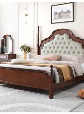 美式24095复古法实床现代简约主木卧高大气双人床黑色端式中古公