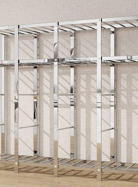 不锈钢简易拼布衣柜钢管PEV加粗加双人全钢租架固装收纳架出房挂