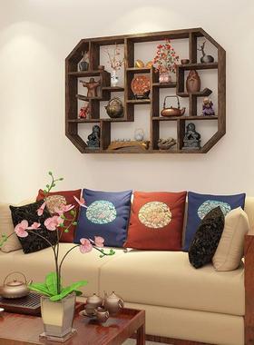 新中古TWN简式实木茶置物架挂墙壁挂式具架多宝阁搁板架摆件约博