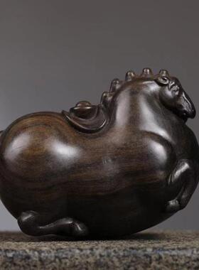 新香刻黑柿木雕唐马摆件紫檀十生肖马文玩手把木件YPB二绿檀木小