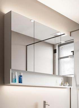 5V智能镜浴室柜单独生梳ENE挂墙式带灯除雾卫间妆镜子实木带置物