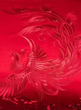 JQF高端棉长绒婚庆四件套纯棉全棉刺绣凤红色结婚被婚喜嫁龙床上