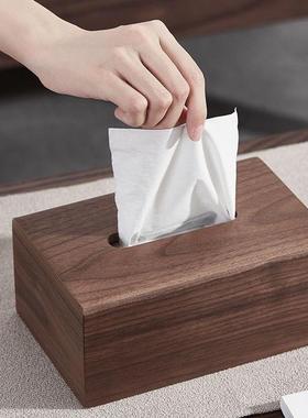 抽纸盒新式客厅中家用创意质胡桃奢木实木轻纸巾盒85330抽纸盒桌